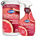 Buy now Clorox Scentiva Disinfecting Multi-Surface Cleaner Spray 32 Ounce & Disinfecting Wipes-75 Count, Tahitian Grapefruit Splash Scent Bundle at indiglob india