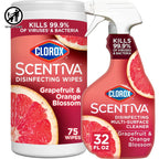 Buy now Clorox Scentiva Disinfecting Multi-Surface Cleaner Spray 32 Ounce & Disinfecting Wipes-75 Count, Tahitian Grapefruit Splash Scent Bundle at indiglob india