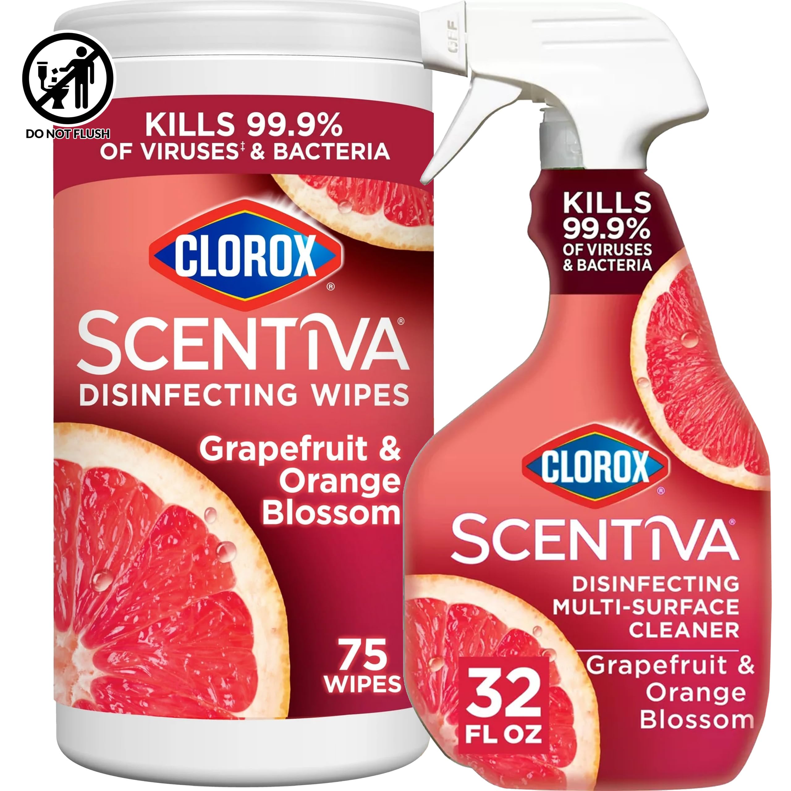 Buy now Clorox Scentiva Disinfecting Multi-Surface Cleaner Spray 32 Ounce & Disinfecting Wipes-75 Count, Tahitian Grapefruit Splash Scent Bundle at indiglob india
