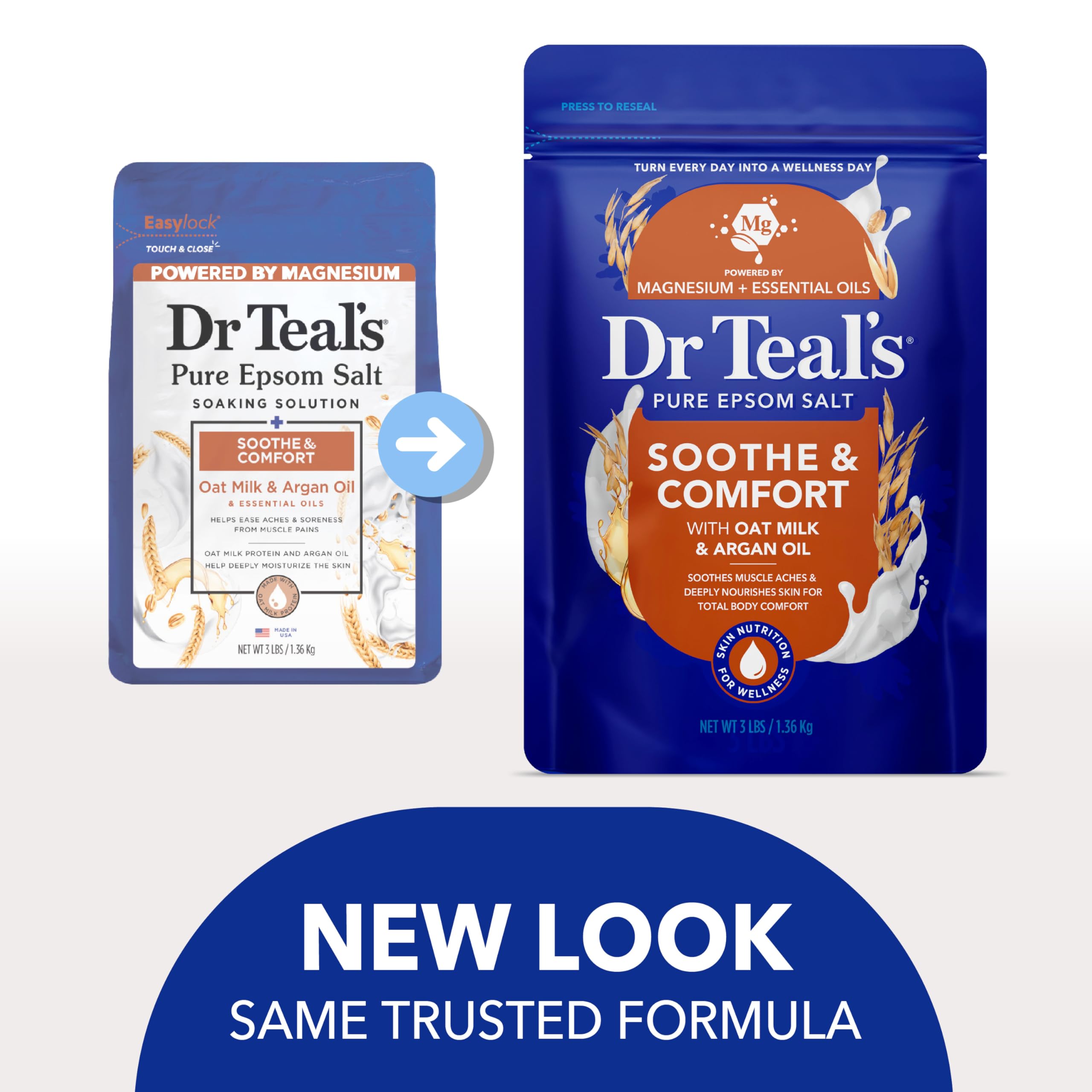 Dr Teal's Epsom Salt Magnesium Soak, Soothe & Comfort with Oat Milk & Argan Oil, 3 lbs