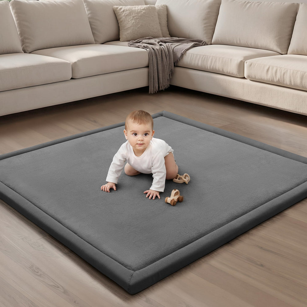 Goyuu Baby Play Mat for Floor, 50x50 Inch Thick Foam Playpen Mat, Ultra Soft Velvet Crawling & Tummy Time Mat, Non-Slip Baby Floor Mat, Easy to Clean, for Infants & Toddlers