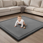 Goyuu Baby Play Mat for Floor, 50x50 Inch Thick Foam Playpen Mat, Ultra Soft Velvet Crawling & Tummy Time Mat, Non-Slip Baby Floor Mat, Easy to Clean, for Infants & Toddlers