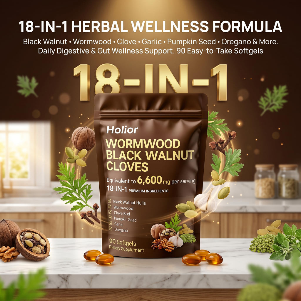 18-in-1 Black Walnut Wormwood - Herbal Wellness Blend with Clove, Garlic, Turmeric, Pumpkin Seed, Oregano, Berberine & More, Daily Digestive & Gut Balance Support Supplement - 90 Softgels