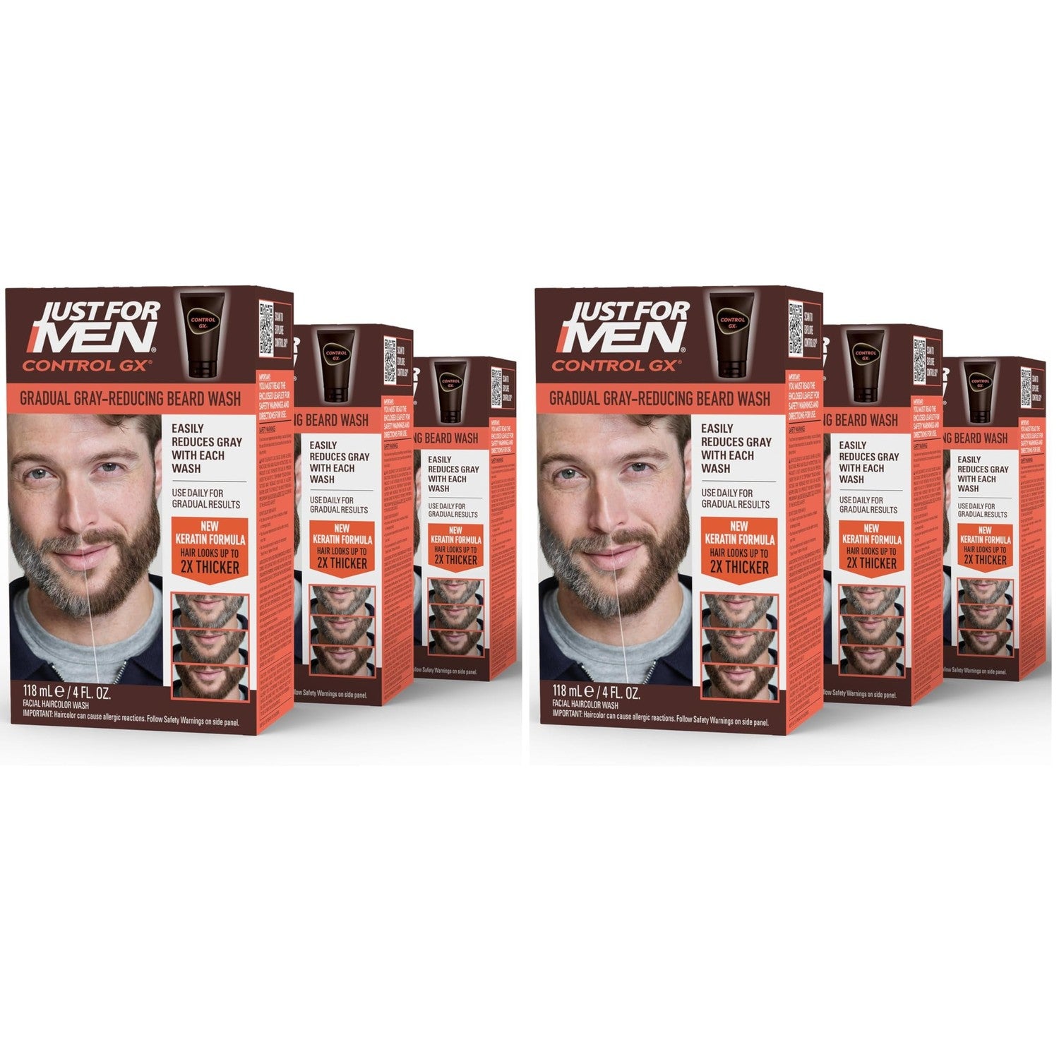 Just for Men Control GX Beard Wash, Gradually Reduces Grey, 4 Fl Oz (1 Pk) | Control GX Beard Wash gradually reduces grays in facial hair with each wash. Keratin strenthens and thickens hair.