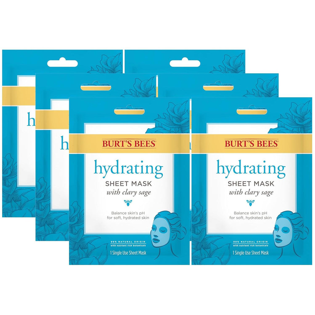 Buy now Burt's Bees Hydrating Face Mask with Clary Sage, Single Use Sheet Mask, 6 Count (Package May Vary) at indiglob india
