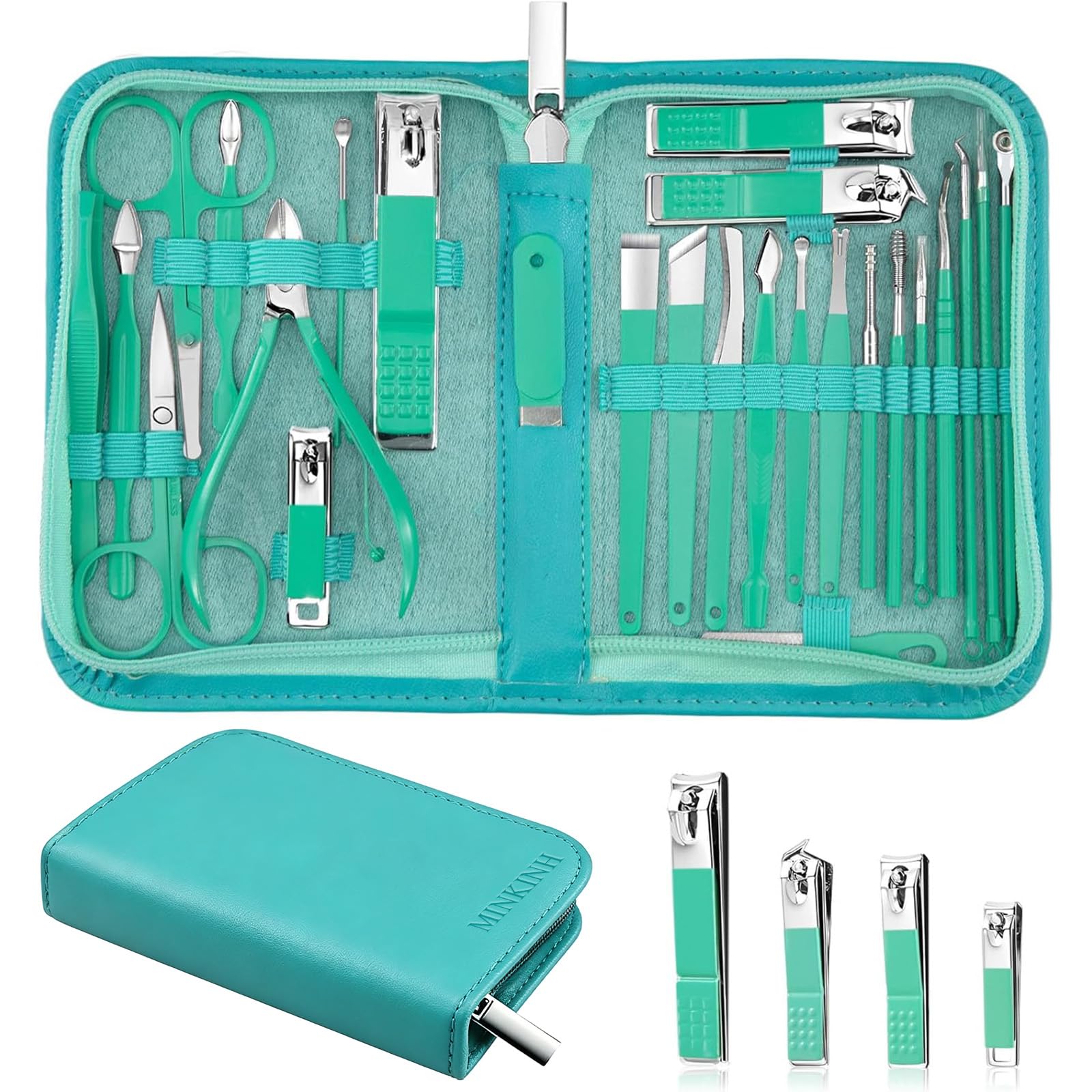 MINKINH Manicure Set Professional Nail Clipper Kit-26 Pieces, Brown | Stainless Steel Manicure Kit, Nail Care Tools with Travel Case for Men & Women, Hand & Foot Care, Gift for Family & Friends