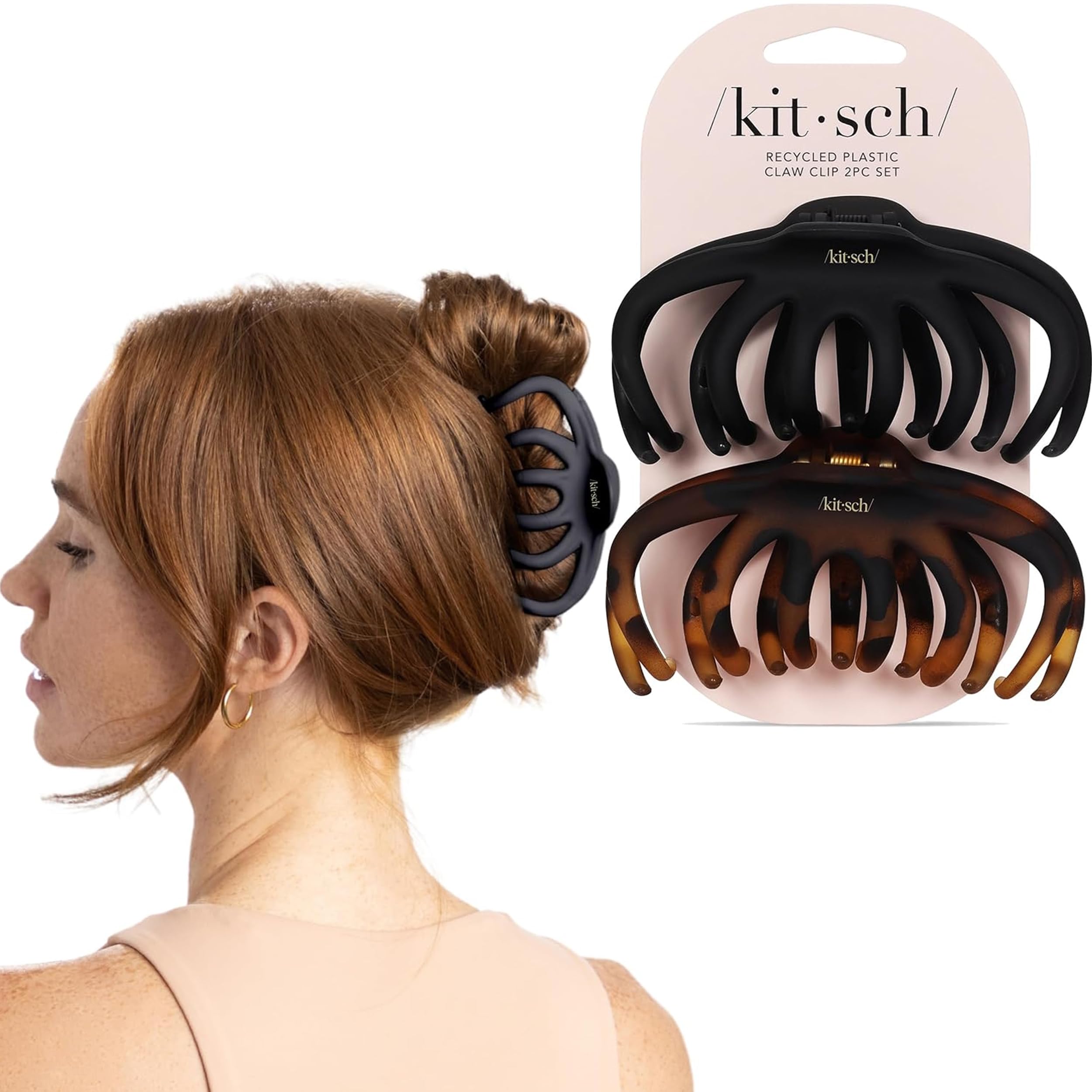 Buy now Kitsch Medium Claw Clips for Women - Strong Hold & Stylish Glossy Puffy Design Hair Accessories | Half-Up or Full Updos | Ideal Gifts for Women - 2pc Set, Black & Tort Tortoise and Black (2 Pieces, Octopus Claw) at indiglob india