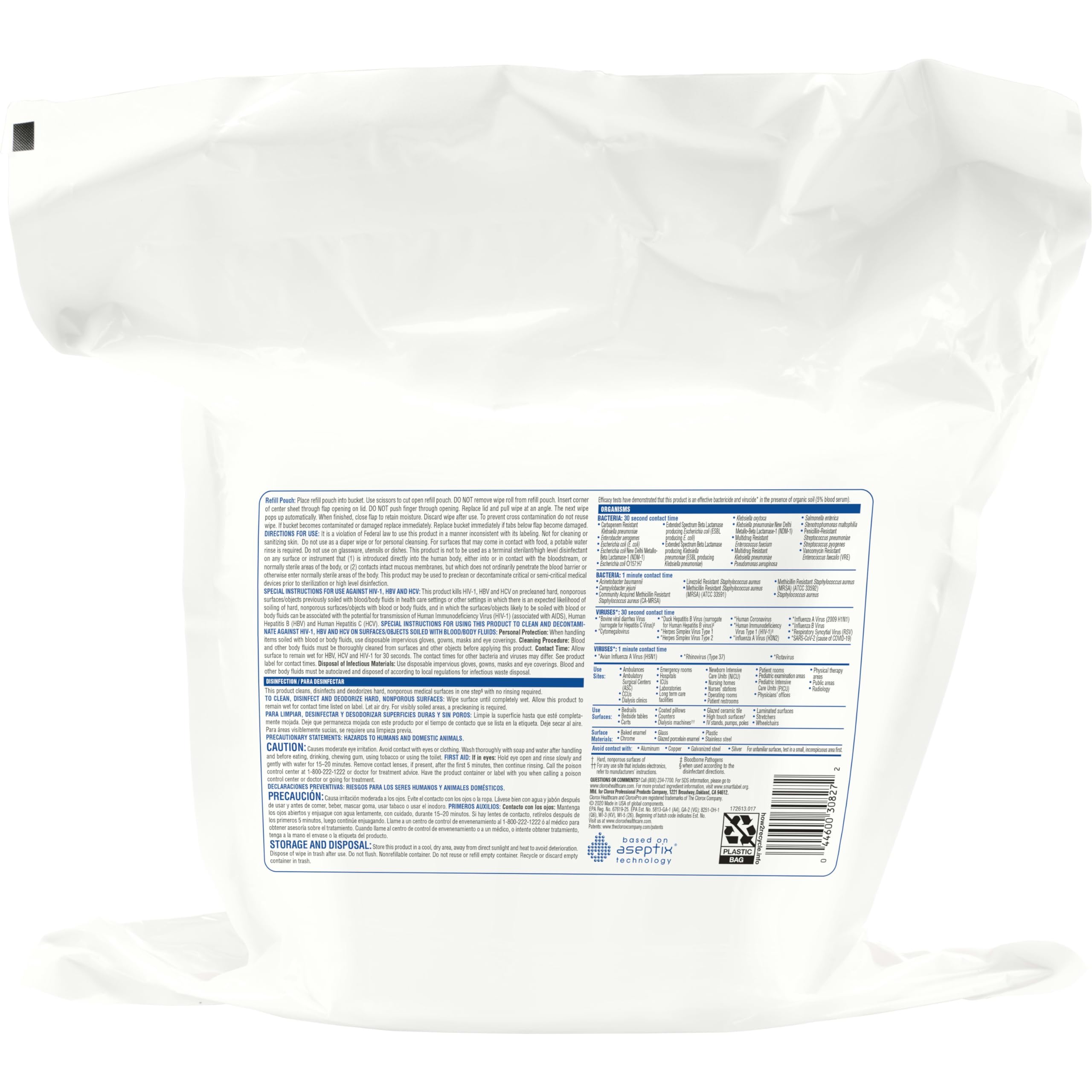 Buy now Clorox Healthcare Hydrogen Peroxide Cleaner Disinfectant Wipes, 12" x 11", Refill for Bucket, 185 Count (Package May Vary) at indiglob india