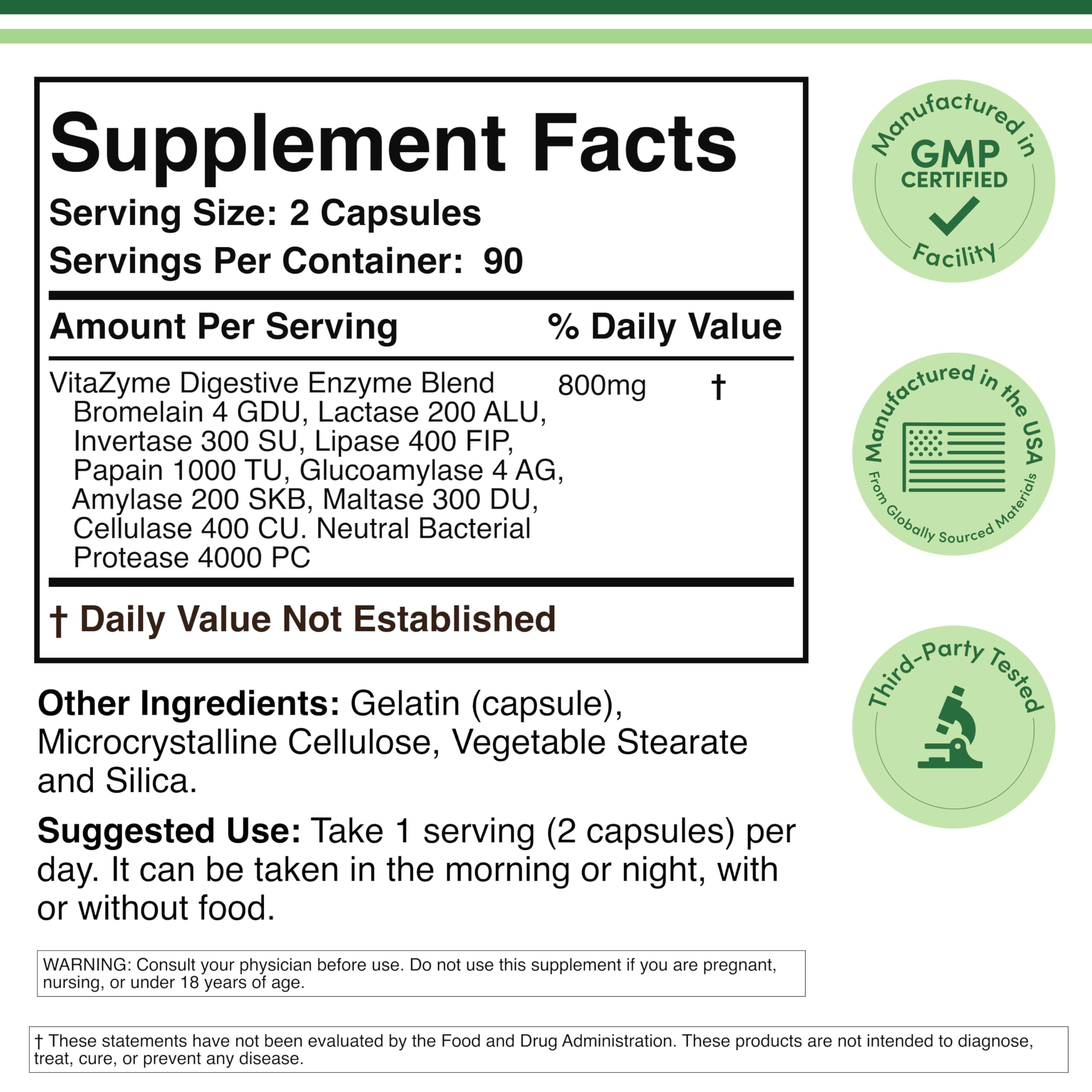 Digestive Enzymes 800mg, All 10 Essential Enzymes, Bloating + Meal Comfort | Digestive Enzyme Supplement for Bloating + Gas Relief, Amylase, Lipase, Lactase + Bromelain + 6 More, Take With Meals