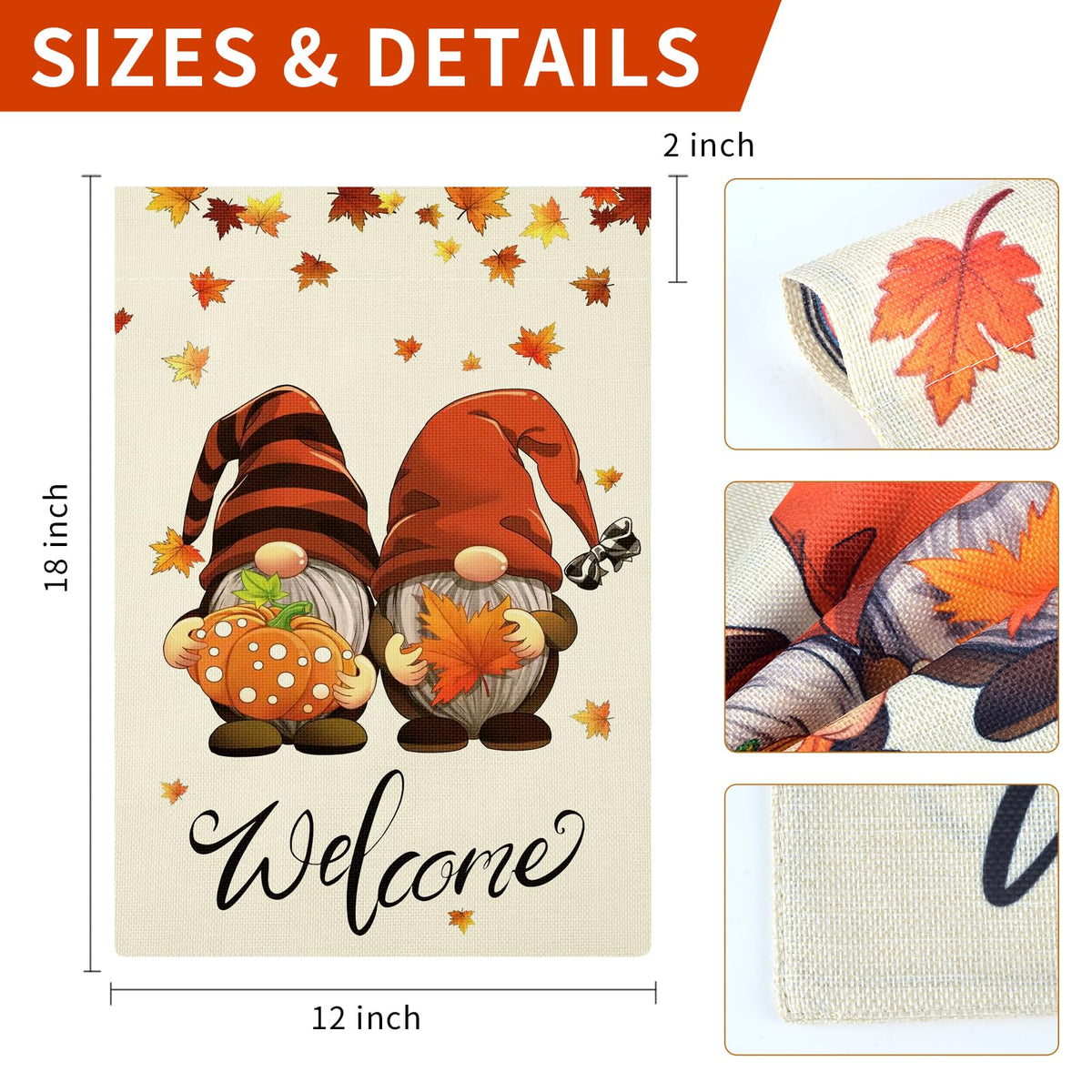 Fall Garden Flag Double Sided, Welcome Gnomes Fall Flag Yard Flag for Seasonal Outdoor Decoration 12x18 Inch
