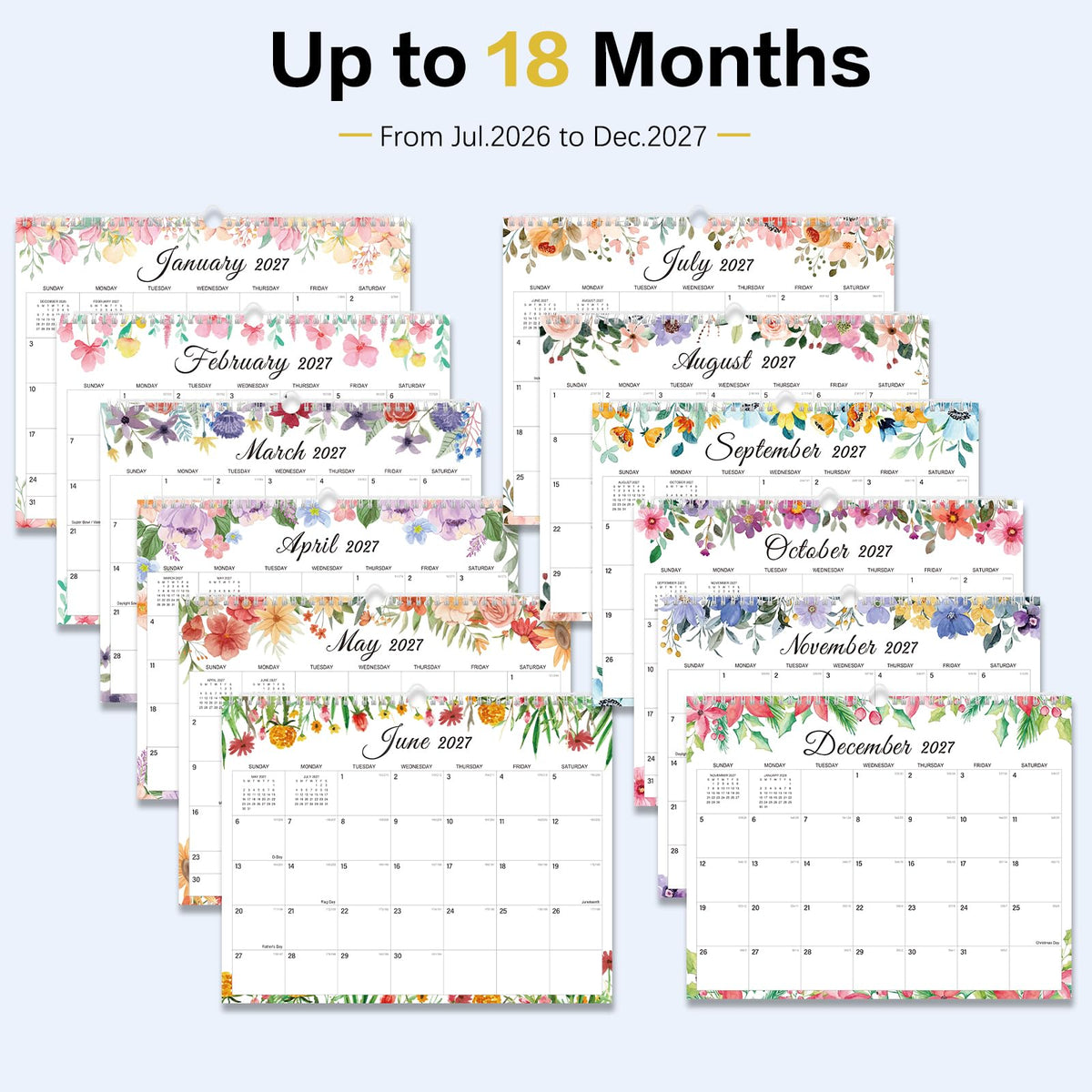 2026-2027 Wall Calendar - 18 Months Wall Calendar 2026-2027 with Thick Paper, Jul 2026 - Dec 2027, 14" x 11", Twin-Wire Binding, Home or Office Calendar for Easy Organizing