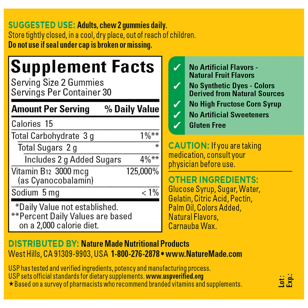 Nature Made Extra Strength Vitamin B12 Gummies 3000 mcg per Serving, 60 Ct | B12 Vitamins for Energy Metabolism Support, Gummy Vitamins for Men and Women, Mixed Berry Flavor, 30 Day Supply
