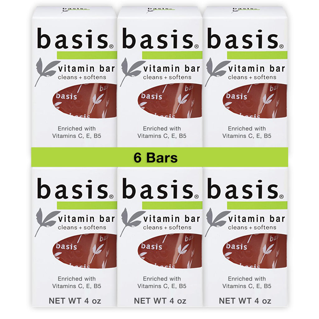 Basis Sensitive Skin Bar Soap for Body, Hands and Face, Multipack, 6 x 4 OZ