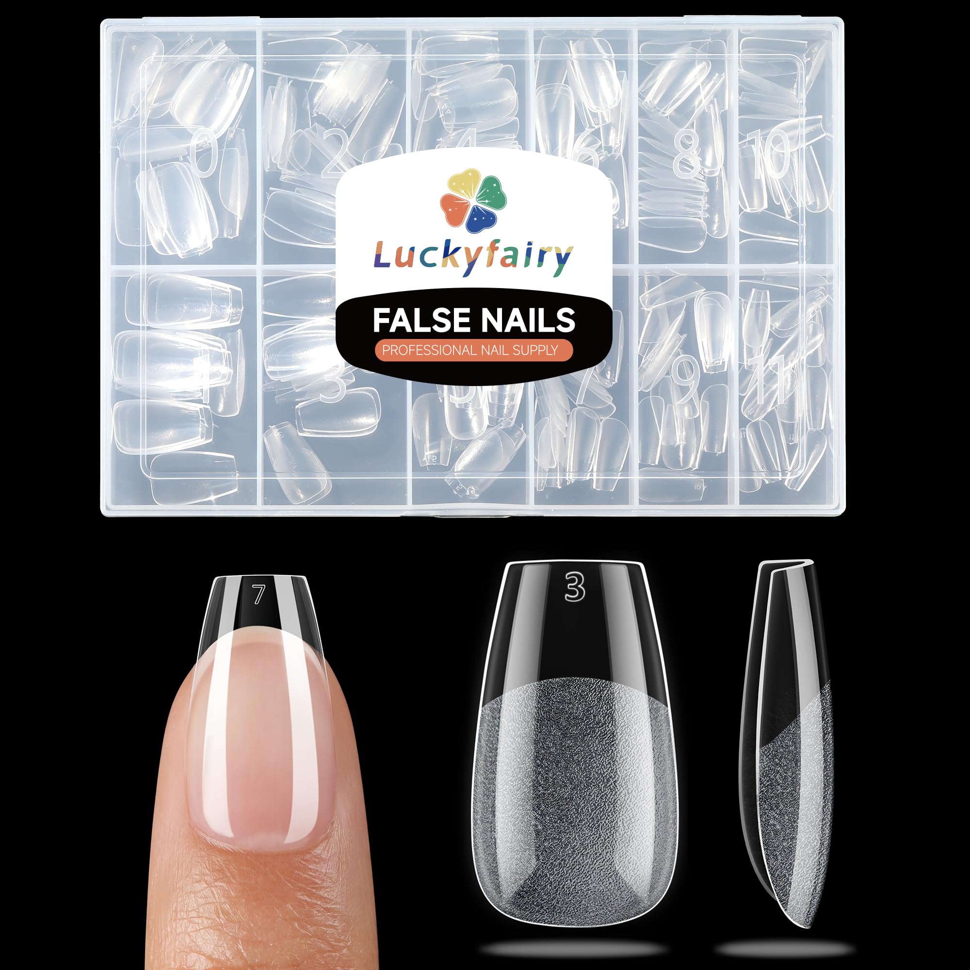 Luckyfairy Extra Short Square Fake Nails, Soft Gel Pre-Shaped Acrylic XS Short Square Nail Tips, Half Matte Full Cover Clear Press on Flase Nail Tips for Nail Extension Home DIY 240pcs/12 Sizes