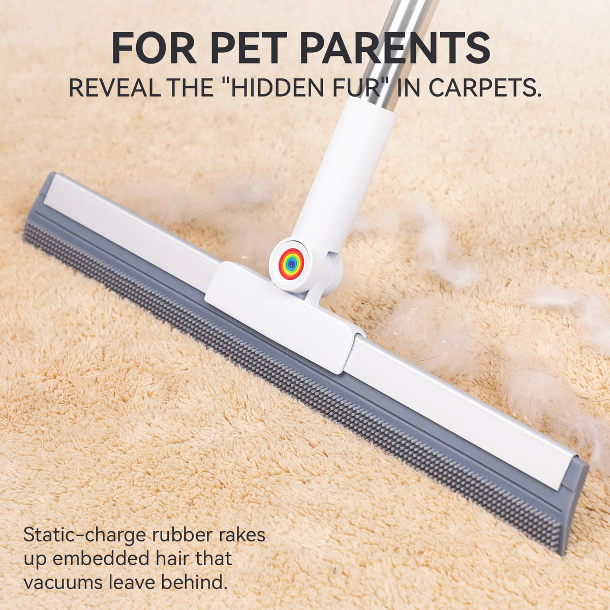 Magic Squeegee Broom for Floors, 62 in Handle, Rubber Pet Hair Remover