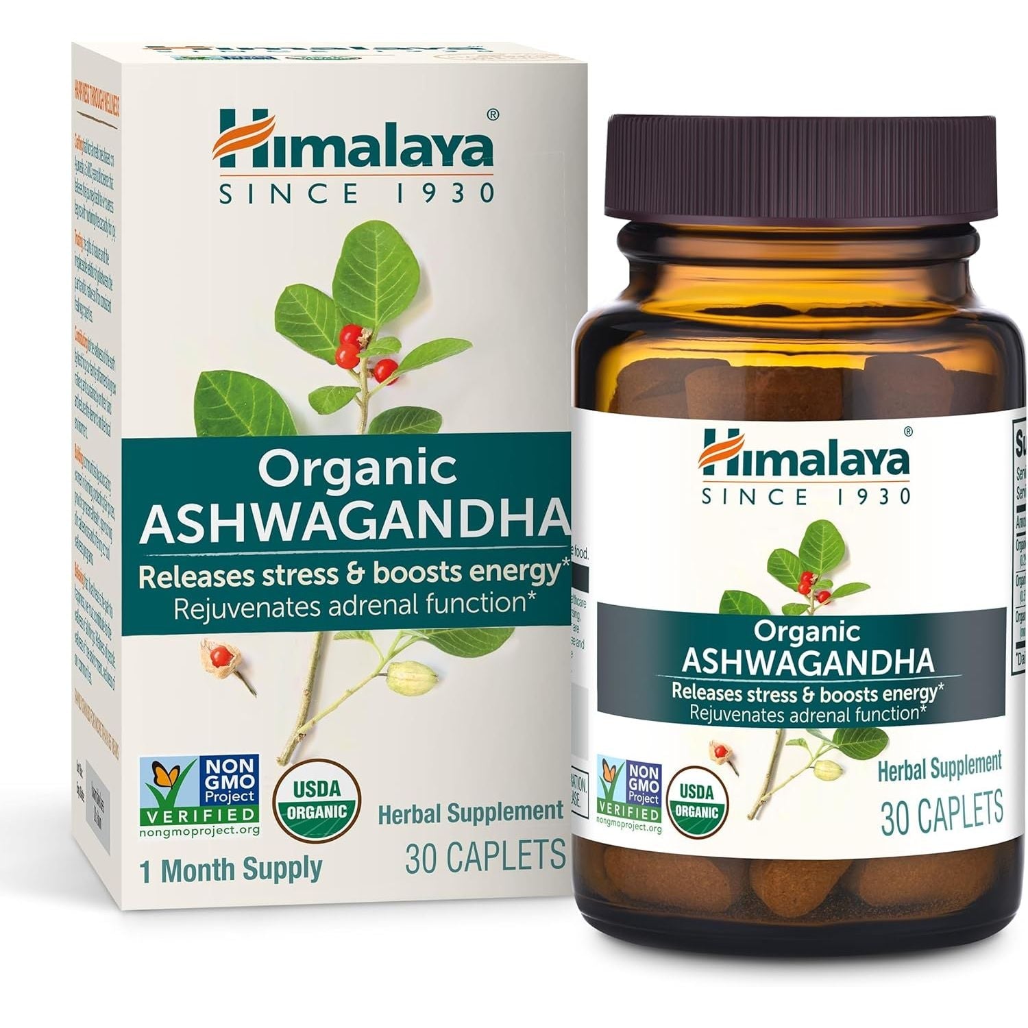 Buy now Himalaya Organic Ashwagandha, 60 Day Supply, Herbal Supplement for Stress Relief, Energy Support, Occasional Sleeplessness, Organic, Non-GMO, Vegan, Gluten Free, 670 mg, 60 Caplets 30 Count (Pack of 1) Capsules at indiglob india