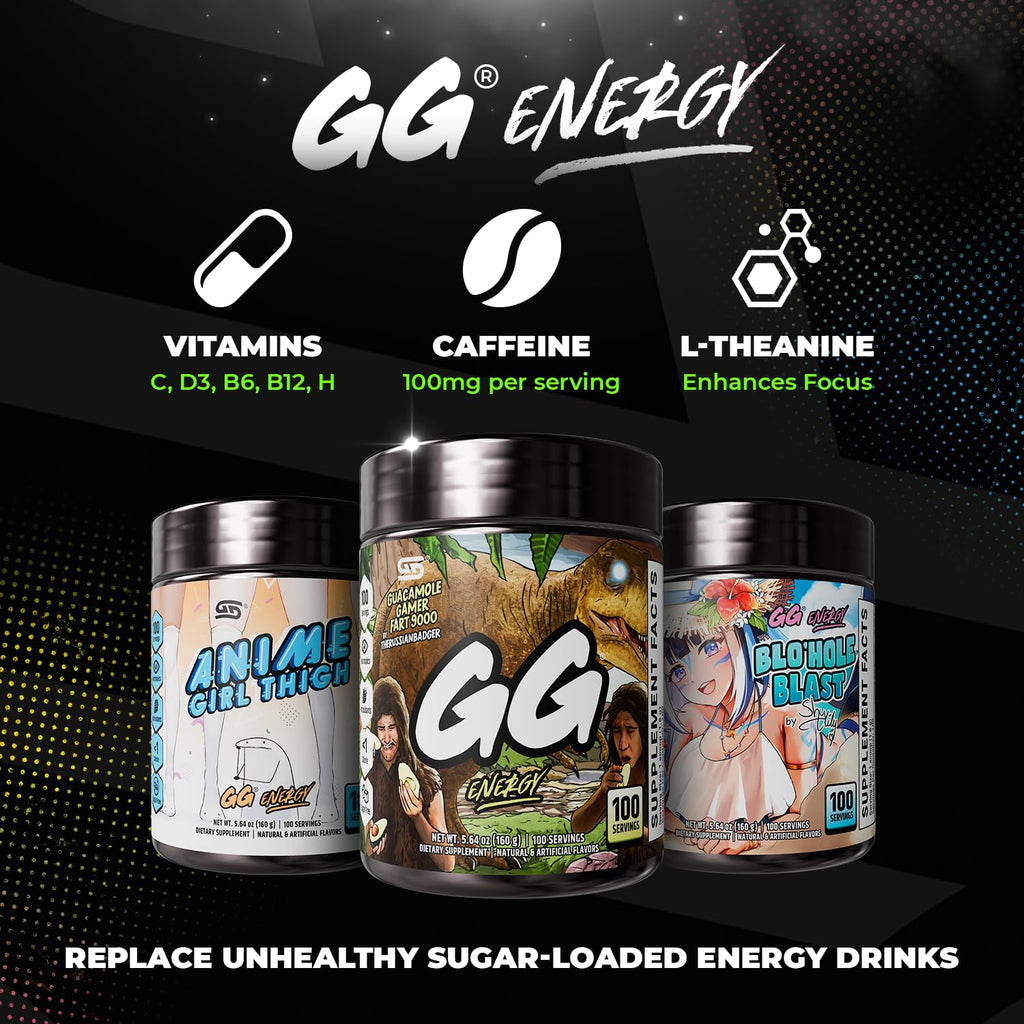Gamer Supps GG Energy - Guacamole Gamer Fart 9000 by TheRussianBadger (100 Servings) - Keto Friendly Gaming Energy and Nootropic Blend, Sugar Free + Caffeine + Vitamins + Immune Support, Powder Drink