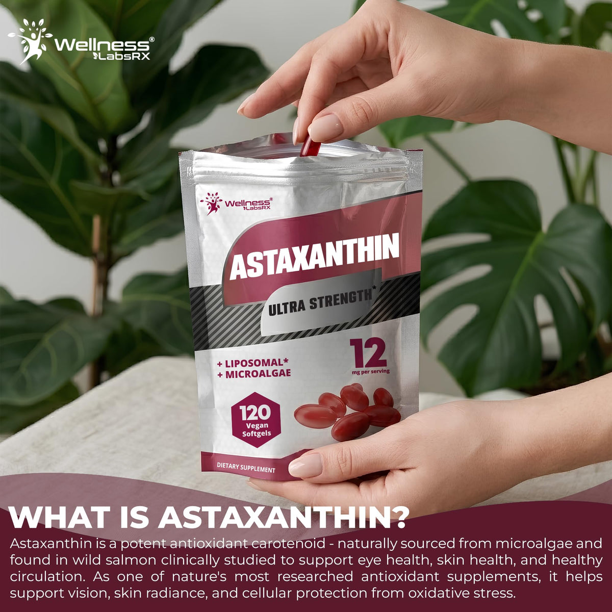 Astaxanthin 12mg, 120 Softgels, 4 Month Supply Axanthanin Supplement