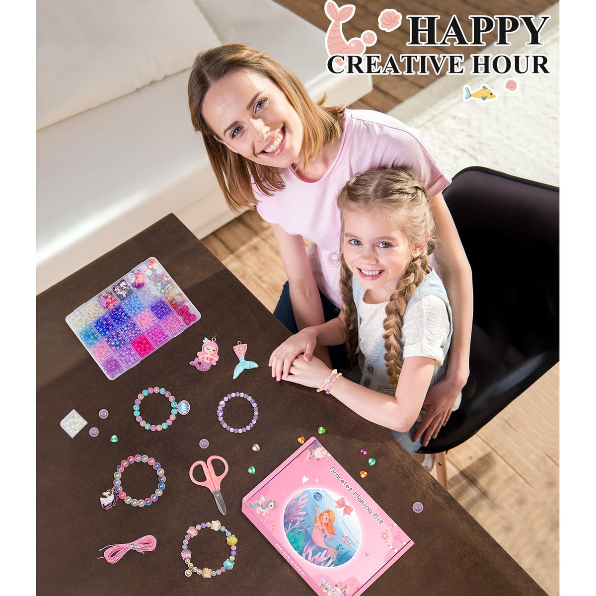 900Pcs Mermaid Bracelet Making Kit for Girls, Charm Beads Jewelry Making