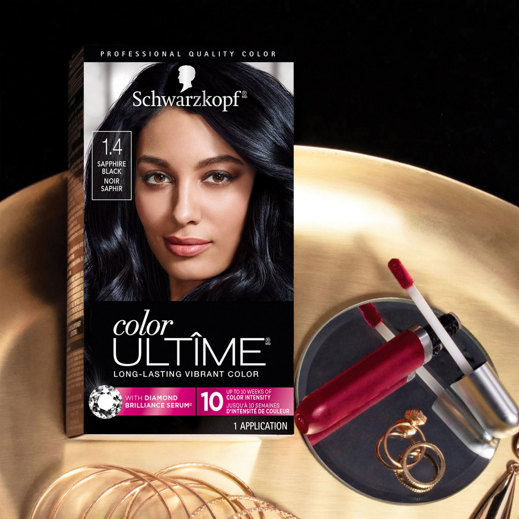 Schwarzkopf Color Ultime 1.4 Sapphire Black Hair Dye, Permanent Intense Black with Diamond Brilliance, Fade-Resistant, Covers Grays, All Hair Textures (Pack of 2)
