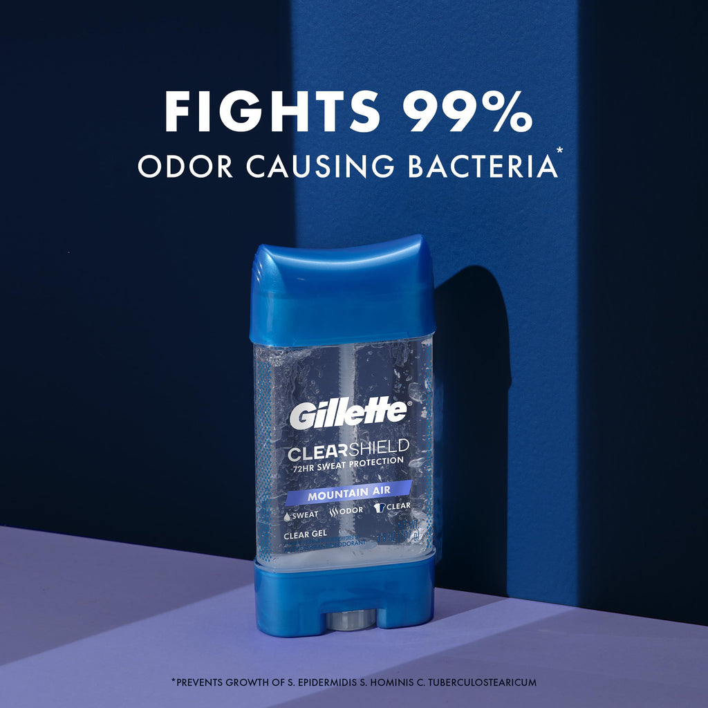 Buy now Gillette Antiperspirant and Deodorant for Men, 72hr Sweat & Odor Protection, Long Lasting Freshness, Anti-White Mark Technology, Clear Gel, Mountain Air Scent, 3.8 oz at indiglob india