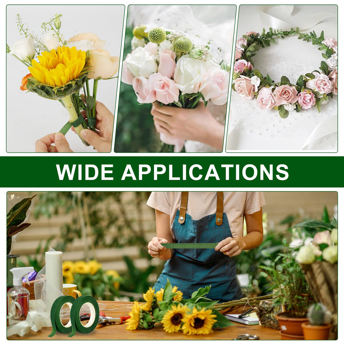 8 Rolls Floral Tape 1/2inch Flower Tape, Green Floral Tape | 30 Yards Florist Tape for Bouquet Stem Wrapping, Floral Crafts, Wedding Bouquet and Fresh Flowers