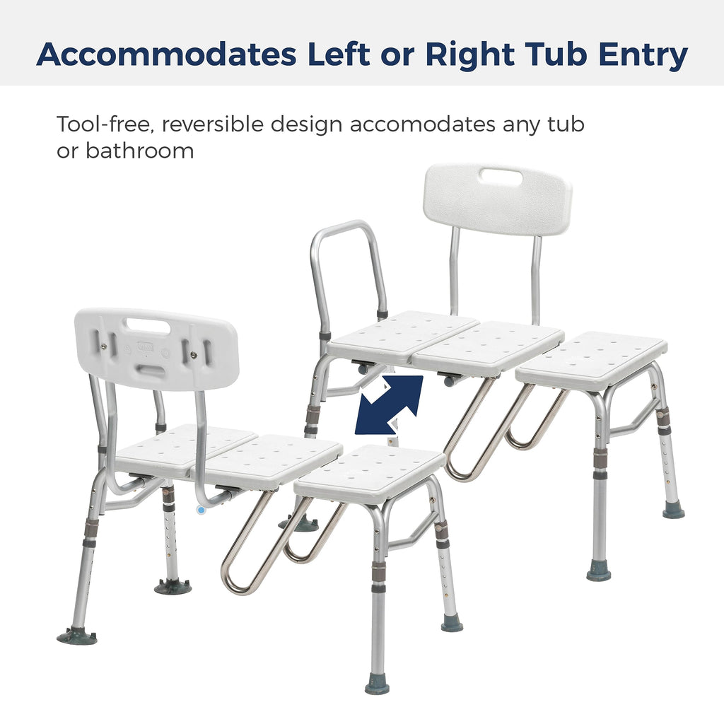 Drive Medical Splash Defense Tub Transfer Bench, Adjustable Height, White