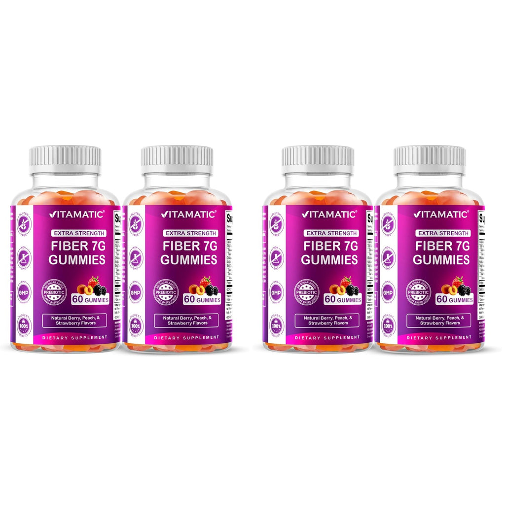 Vitamatic Prebiotic Fiber Gummies for Adults – 7g Fiber per Serving – 60 Pectin-Based Gummies Extra Strength, Zero Sugar Added – Supports Digestive Health & Regularity – Non-GMO, Vegan, Gluten-Free