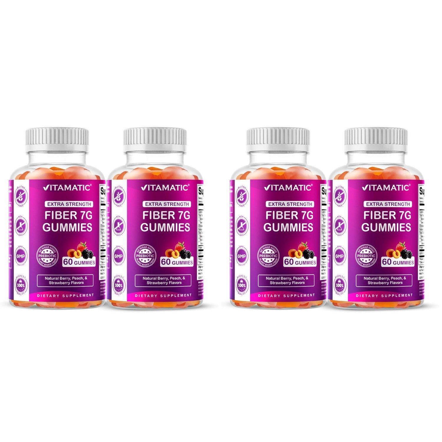 Vitamatic Prebiotic Fiber Gummies for Adults – 7g Fiber per Serving – 60 Pectin-Based Gummies Extra Strength, Zero Sugar Added – Supports Digestive Health & Regularity – Non-GMO, Vegan, Gluten-Free