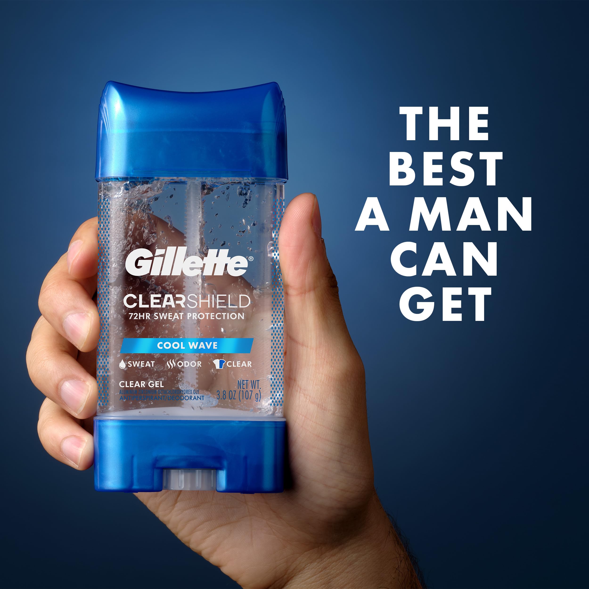 Gillette Antiperspirant and Deodorant for Men, 72hr Sweat & Odor Protection, Long Lasting Freshness, Anti-White Mark Technology, Clear Gel, Cool Wave Scent, 0.5 oz