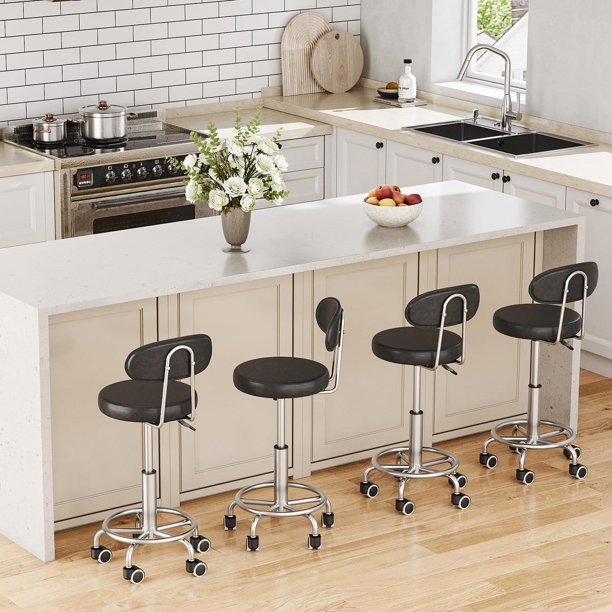 HOOBRO Height Adjustable Rolling Stool, 360° Rotating Drafting Chair, Multi-Purpose Office Desk Chair, Rolling Swivel Salon Stool Chair, for Barber Shop, Nail Salon, Office, Black SB01BY01G1