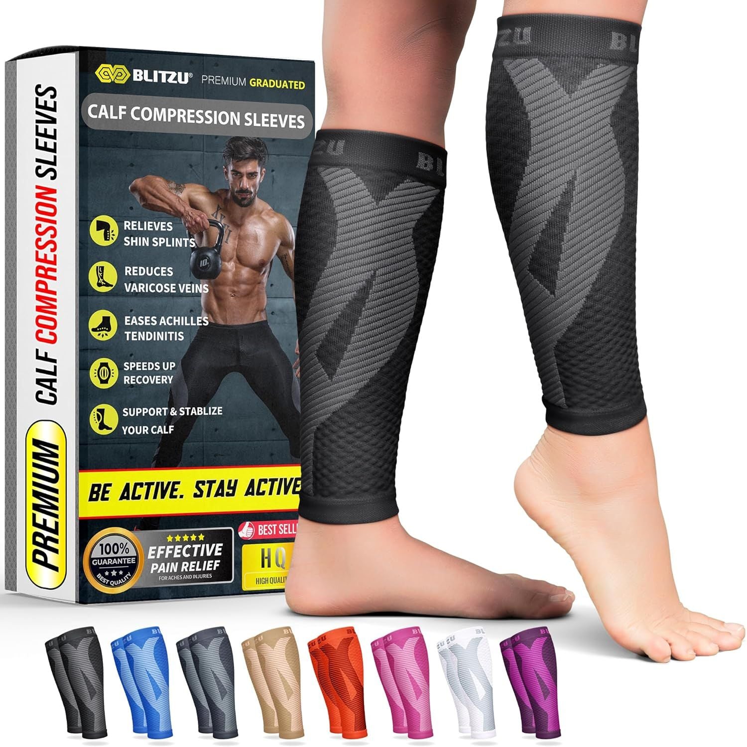 Buy now BLITZU Calf Compression Sleeve for Men & Women Footless Compression Socks Support Runners Leg Sleeve Shin Splints Pain Relief Small Medium Black at indiglob india