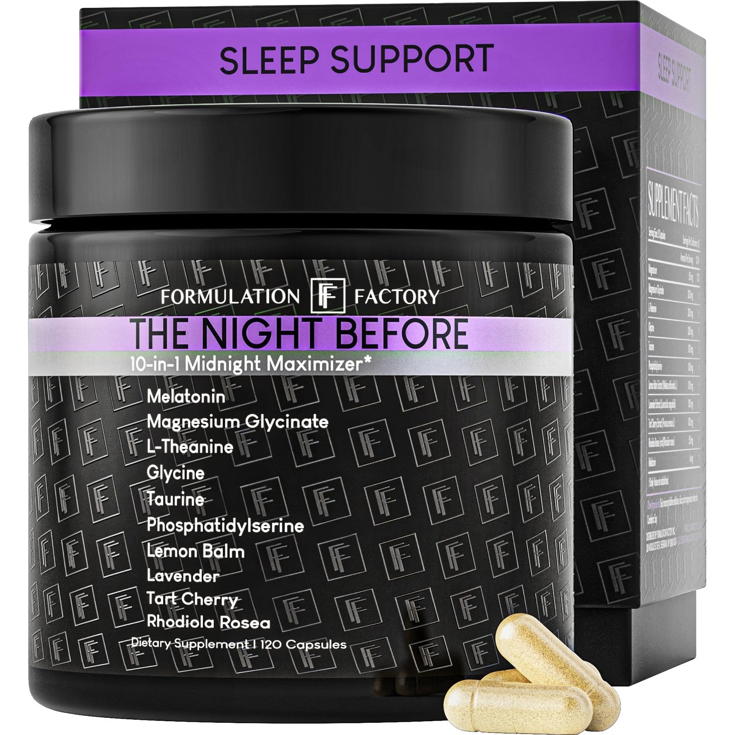 Formulation Factory The Night Before Magnesium Glycinate Sleep Aid, 10-in-1 Sleep Supplement with Melatonin 4mg, L-Theanine, Lemon Balm, Tart Cherry, Relaxation, Recovery, Sleep Support, 120 Capsules