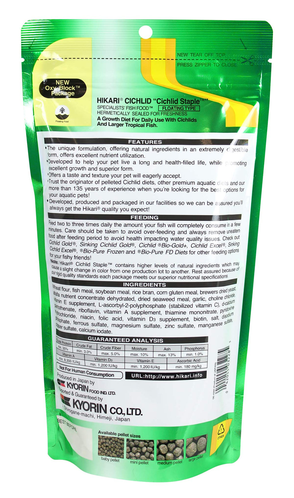 Hikari Cichlid Staple Floating Pellets Fish Food, Large Pellets, 8.8 oz. (250g)