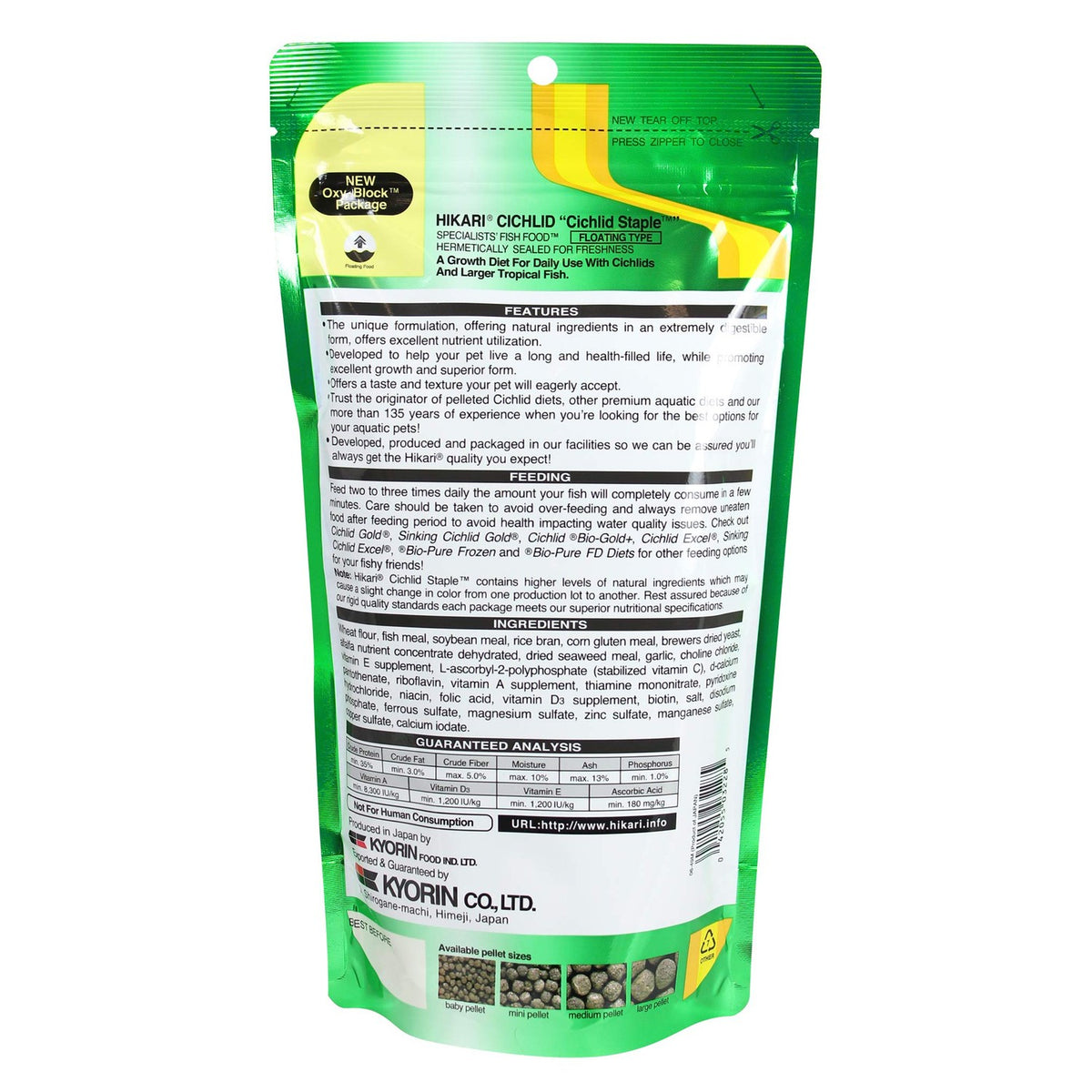 Hikari Cichlid Staple Floating Pellets Fish Food, Large Pellets, 8.8 oz. (250g)