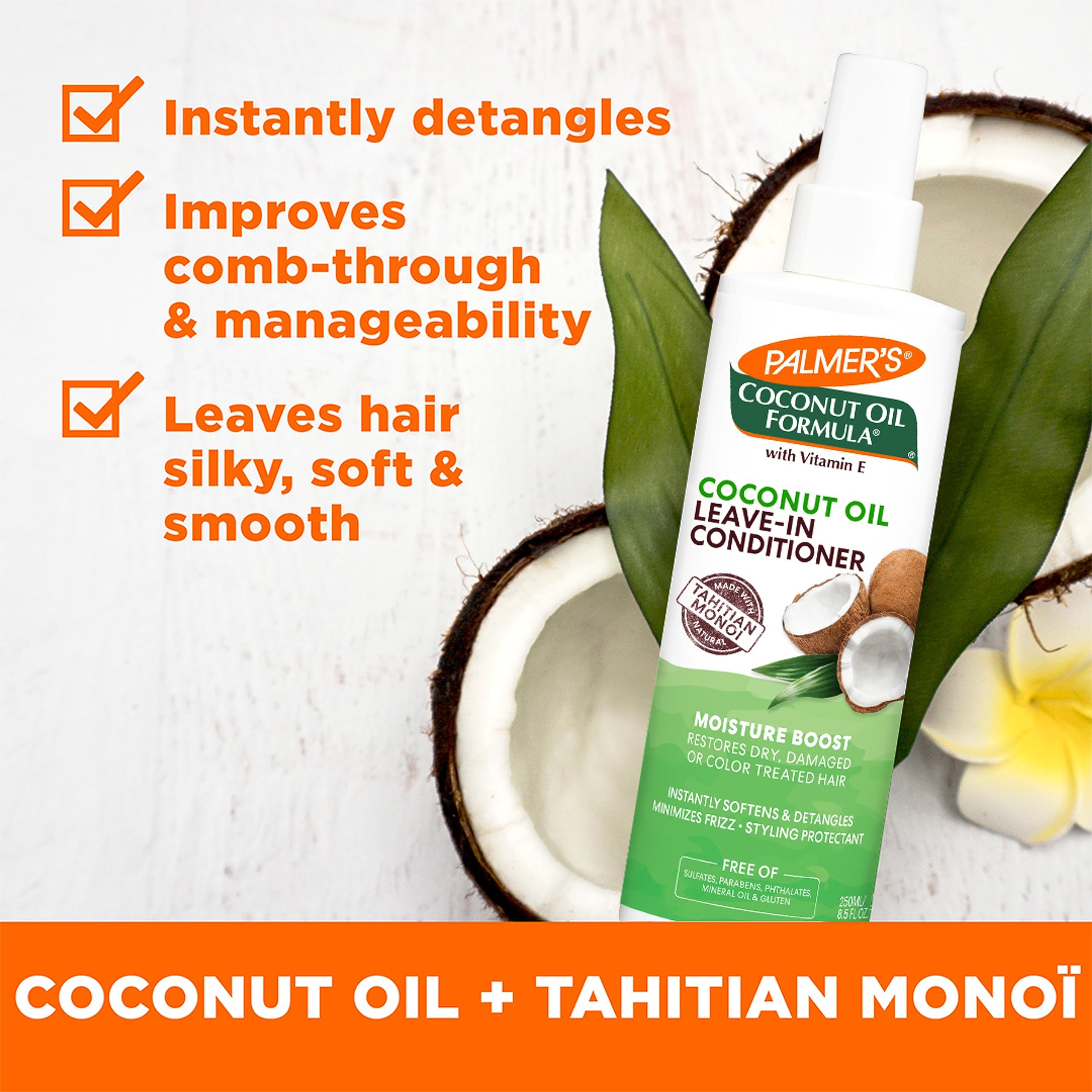Palmer's Leave-In Conditioner Spray, Coconut Oil Moisture Boost (8.5 Oz) | Moisture Boost Style Protectant for Dry, Damaged Hair, Instantly Detangles, Hydrates & Strengthens Textured & Curly Hair