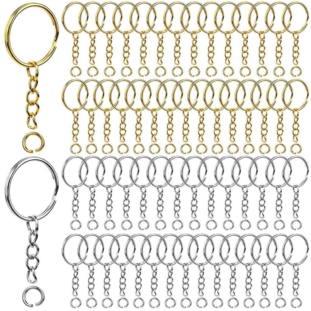 Teenitor 120 Pcs Key Chain Rings, Split Key Ring with Keychain Chain & Small Jump Ring, 60 Sets Key Chain Making Kit Metal Key Rings for Crafts, DIY Keychains, Silver & Gold