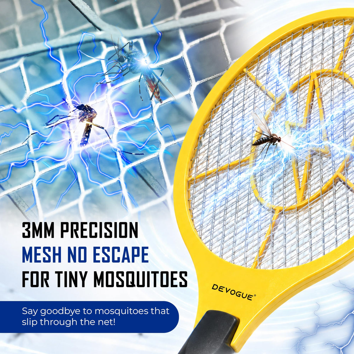 DEVOGUE® Electric Fly Swatter Bug Zapper Battery Operated Flies Killer Indoor and Outdoor Pest Control Mosquito Zapper and Insect Catcher Racket