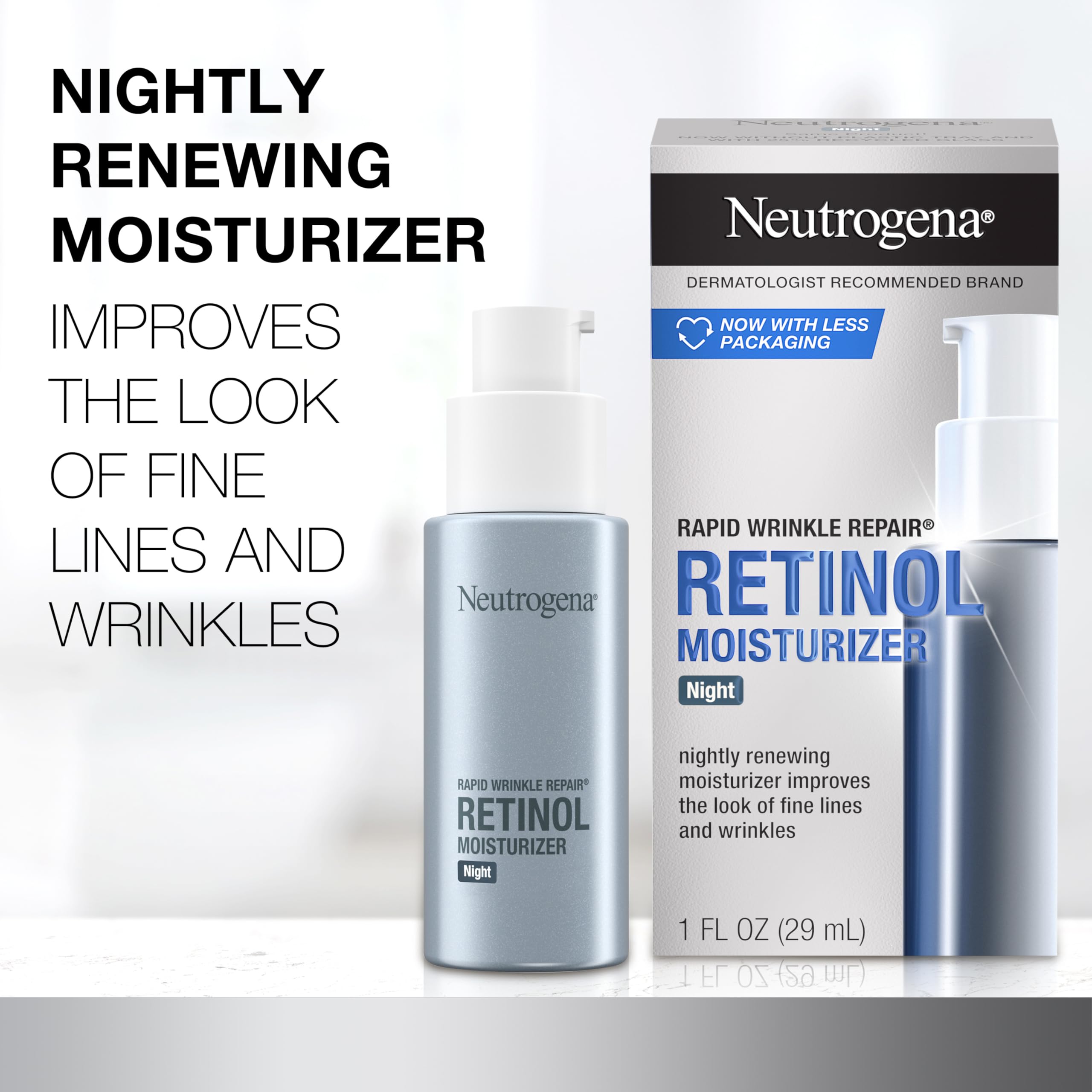 Neutrogena Rapid Wrinkle Repair Night Moisturizer, 1 fl. oz | Retinol Face & Neck Cream, Hyaluronic Acid & Retinol, Anti-Wrinkle, Paraben-Free