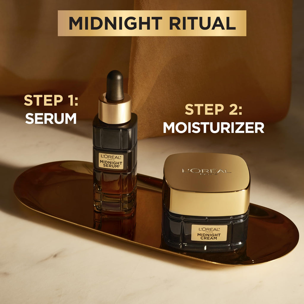 L'Oreal Paris Age Perfect Anti-Aging Midnight Cream, Face Moisturizer with Shea Butter to Reduce Wrinkles and Firm Skin, 1.7oz + Serum Sample