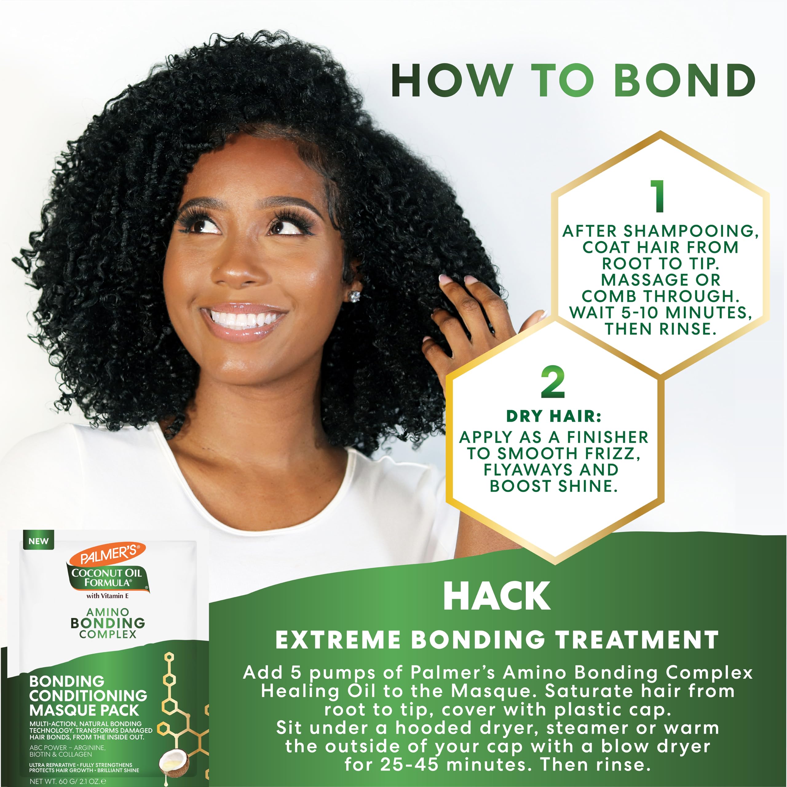 Palmer's Amino Bonding Hair Mask, Intense Conditioning Masque (2.1oz) | Heat Protectant with Multi-Action Natural Bond Technology, Anti Frizz, Adds Shine, Protects Hair Growth, All Hair Types