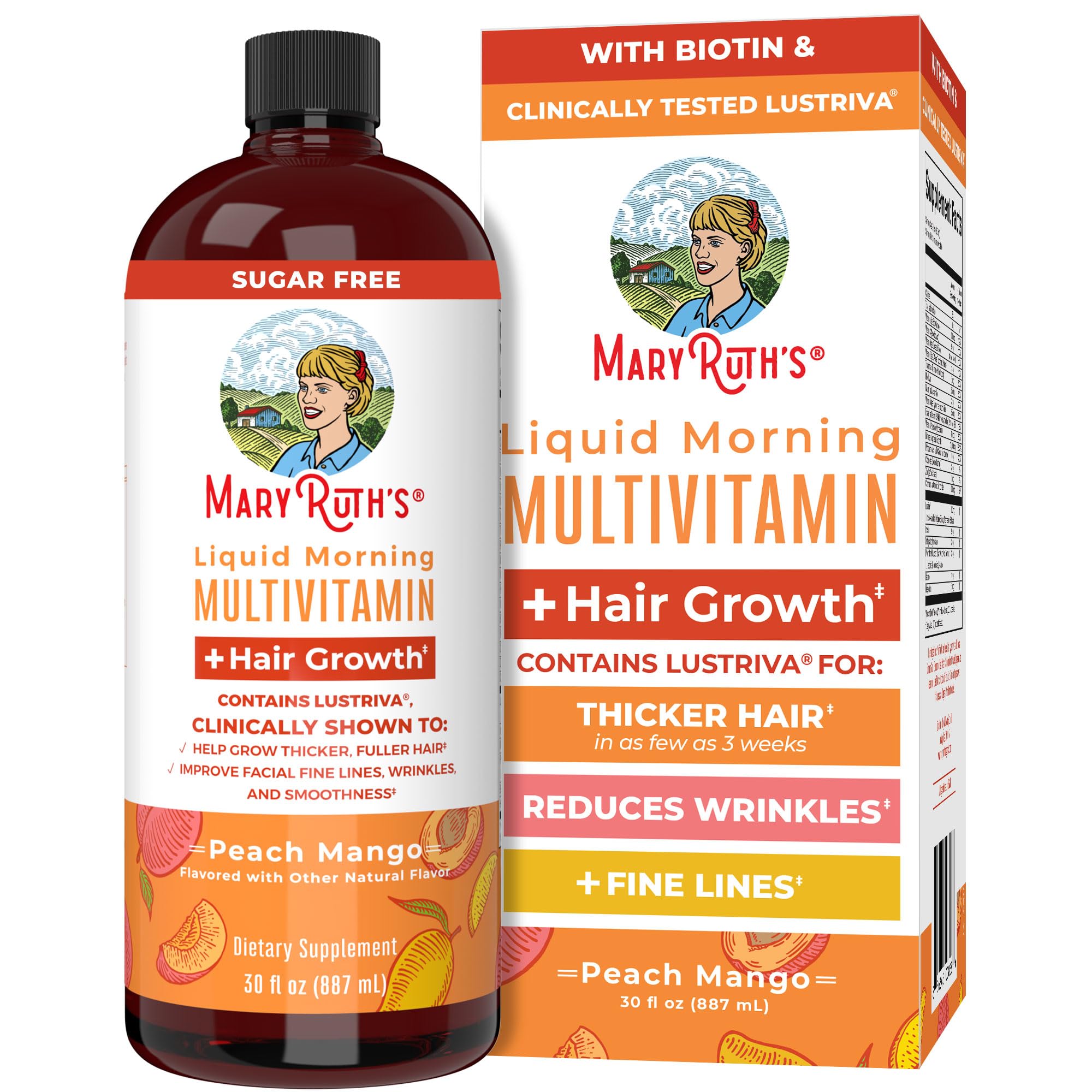 MARYRUTH'S Liquid Multivitamin + Hair Growth, Clinically Thicker Hair, 15oz | Clinically Tested in Women for Thicker Hair & Facial Wrinkles, Biotin 10000mcg, Lustriva Hair Growth Supplements, Skin Care