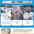 Dishwasher Detergent Booster Prewash Powder - ACTIVE Citric Acid Dishwashing Additive for Hard Water, Natural Dish Washer Shine & Rinse Aid, Lime Scale Remover for Cloudy Glassware - 64 Uses (32-oz)