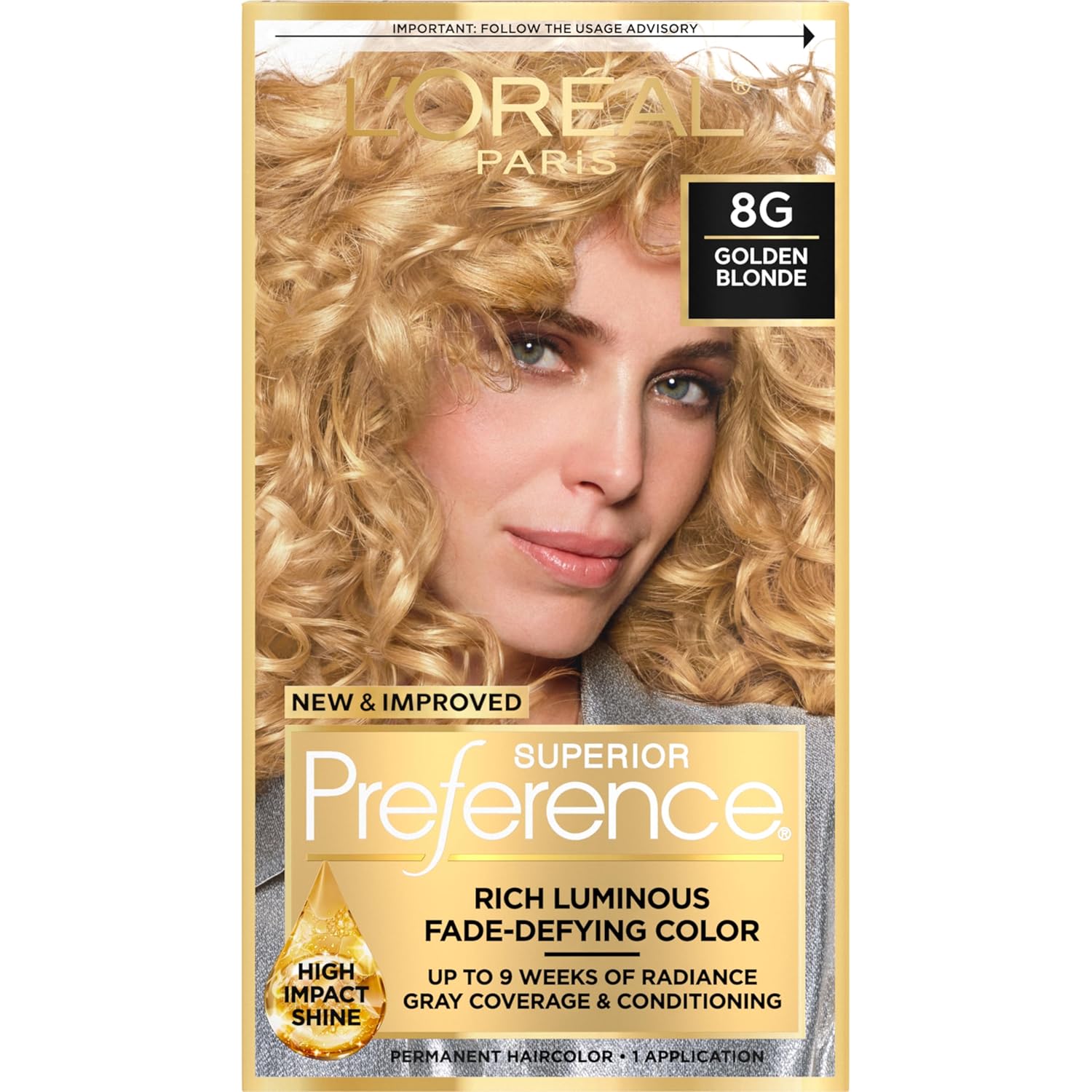 Buy now L'Oreal Paris Superior Preference Luminous Fade-Defying Permanent Hair Color, Hair Dye For Up to 9 Weeks of Radiance, Light Ash Blonde 9A, 1 Hair Dye Kit 8G Golden Blonde 1 Count (Pack of 1) at indiglob india