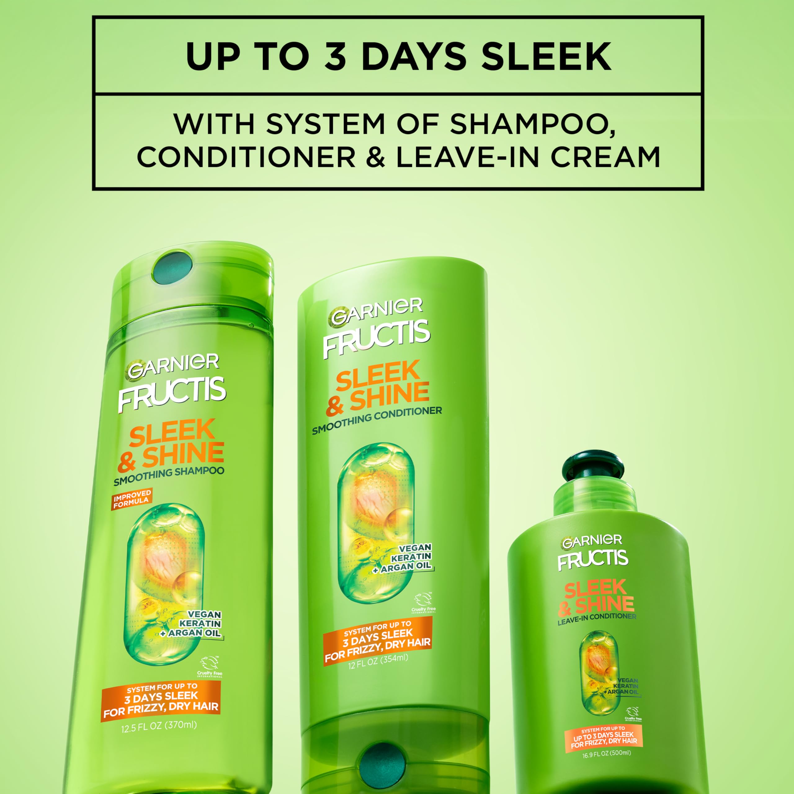Garnier Fructis Sleek & Shine Leave-In Conditioner Cream, Anti-Frizz Hair Treatment with Plant Keratin + Argan Oil, Controls Frizz and Provides Smoothness For Frizzy, Dry Hair, 10.2 Fl Oz (Pack of 2)
