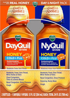 Buy now VICKS DayQuil & NyQuil SEVERE Honey Flavor Co-Pack, Cold & Flu Medicine, Relieves Headache, Fever, Sore Throat, Minor Aches & Pains, Nasal Congestion, Sinus Pressure, Stuffy Nose, and Cough, 2x12oz Default at indiglob india