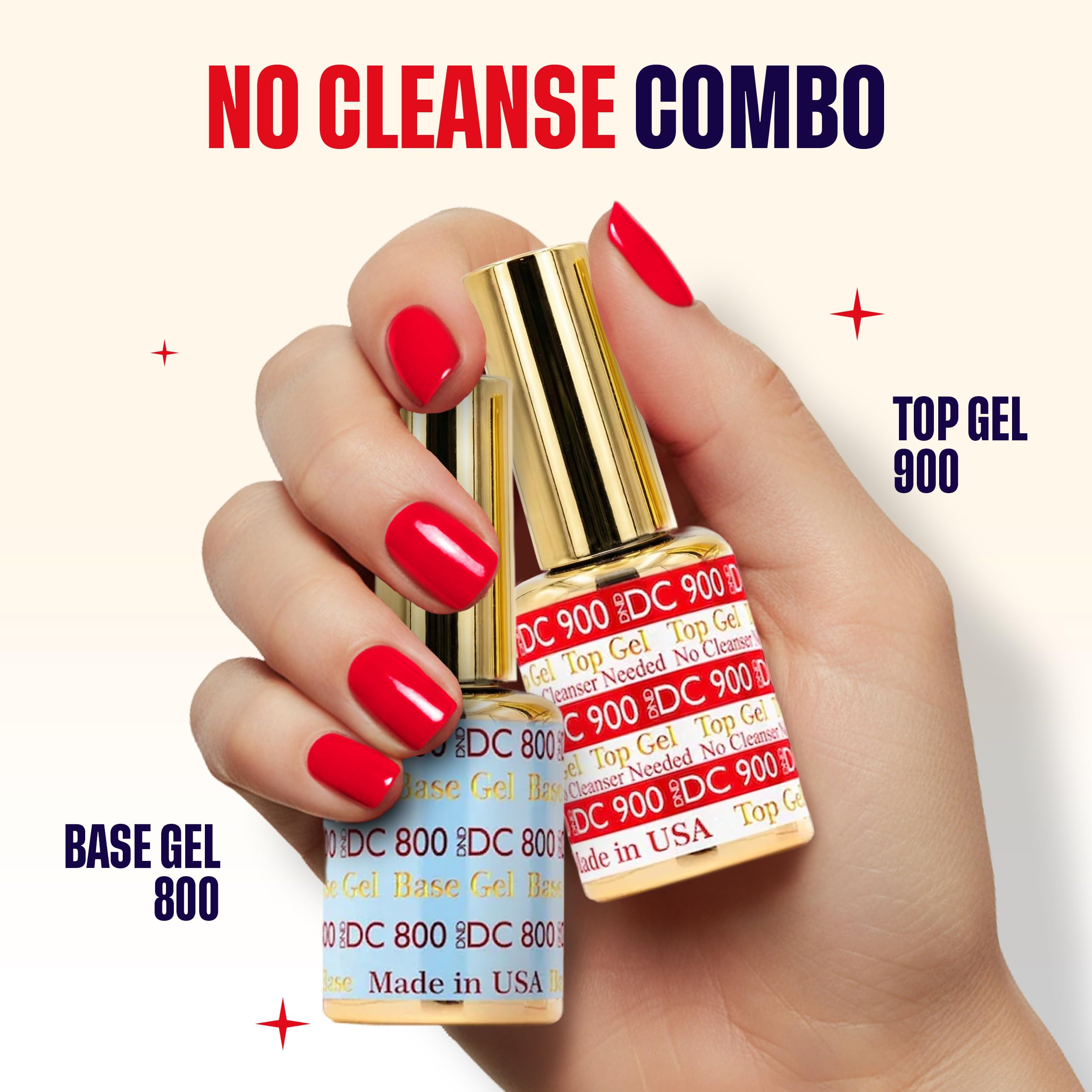 DND Base Gel & Top Gel No Cleanse Duo | Professional UV/LED Base Coat & No Cleanse Top Coat Set, Glossy Chip-Free Finish, Long Lasting Wear, Easy Soak Off Removal
