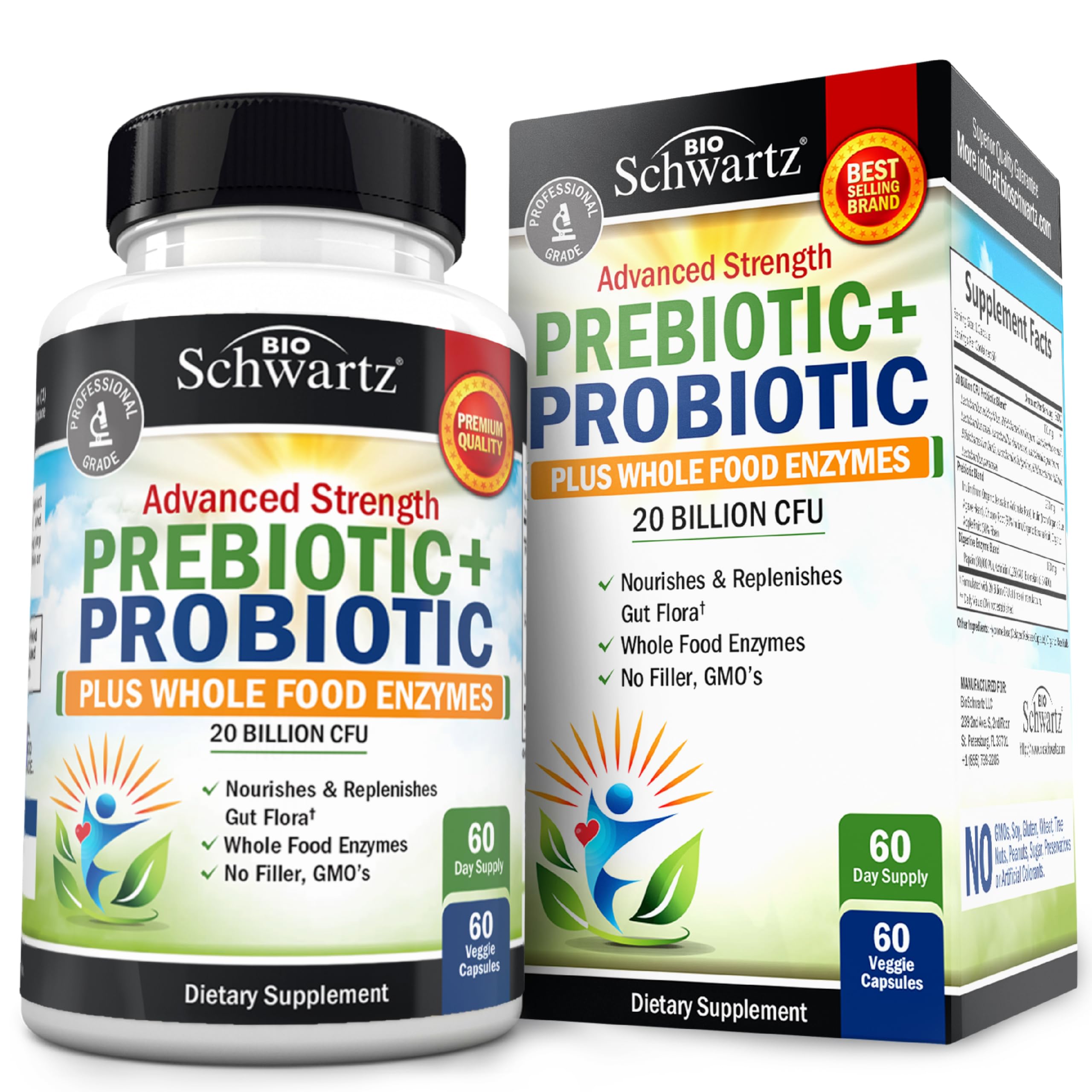 Advanced Prebiotics & Probiotics for Women & Men, 30 Capsules | Digestive Enzymes, L. Reuteri, Inulin Fiber for Immune, Digestive and Gut Health Support - Non-GMO, Gluten-Free, Dairy-Free