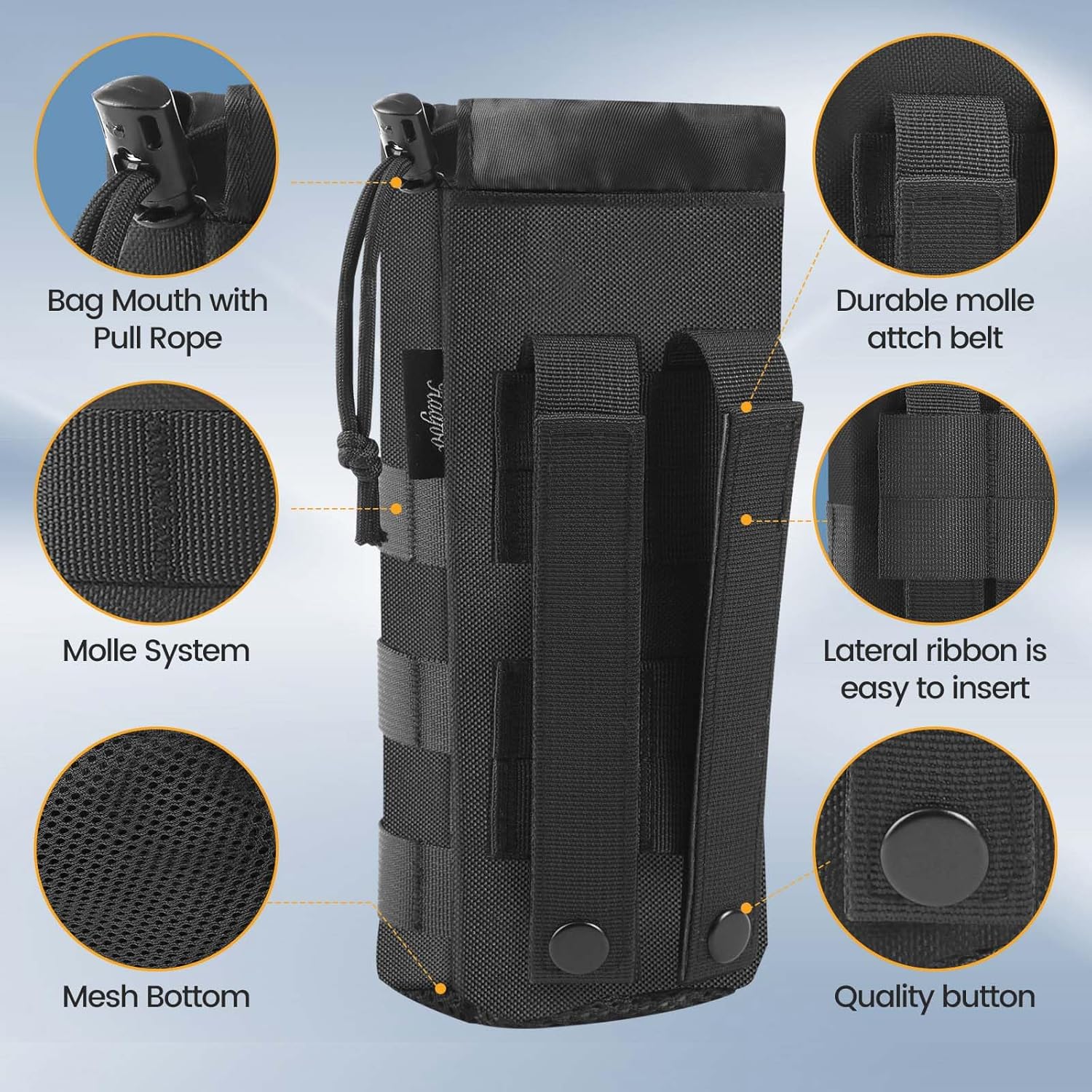 Buy now Molle Water Bottle Holder, Upgraded 1000D Nylon Tactical Molle Water Bottle Pouch, Sports Water Bottle Bag Bottom Mesh Lining Hydration Carrier for Camping, Climbing, Hiking and Travelling at indiglob india