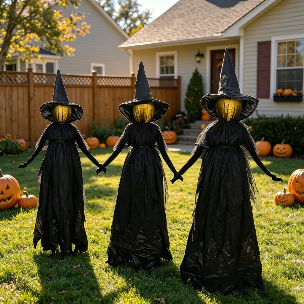 DR.DUDU Halloween Decorations Outdoor 4.6 FT Light Up Witch Stakes Set of 3